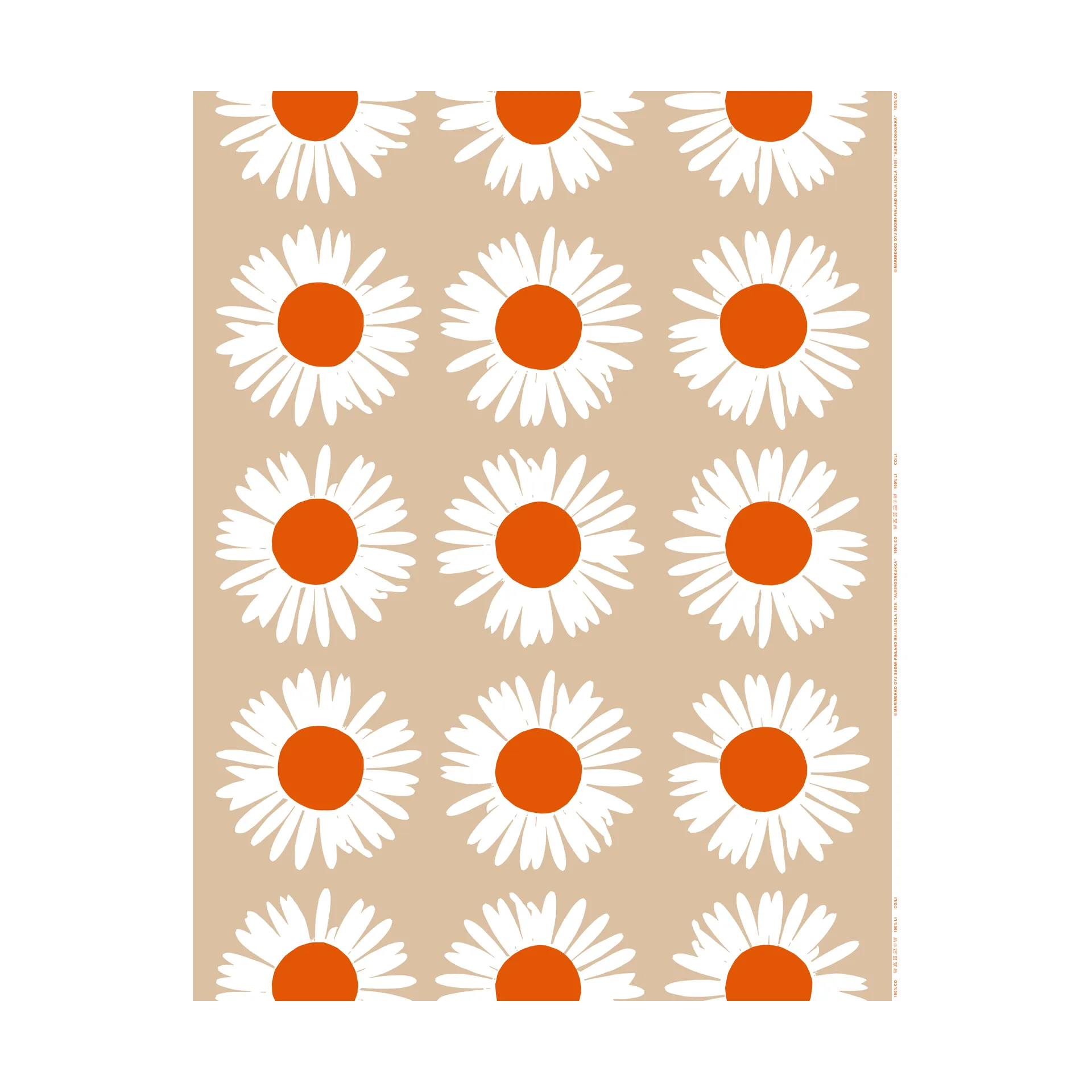 Sunflower fabric for outdoor use, Beige-Off white-tomato red Marimekko