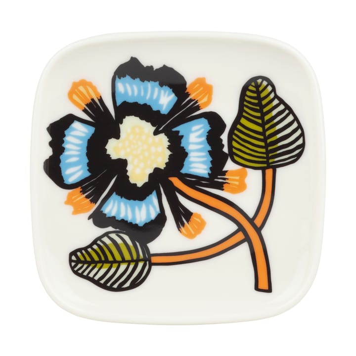 Tiara plate 10x10 cm - White-warm orange-green - Marimekko
