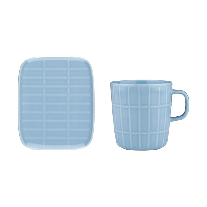 Tiiliskivi mug 40 cl + plate 12x15 cm - Light blue - Marimekko
