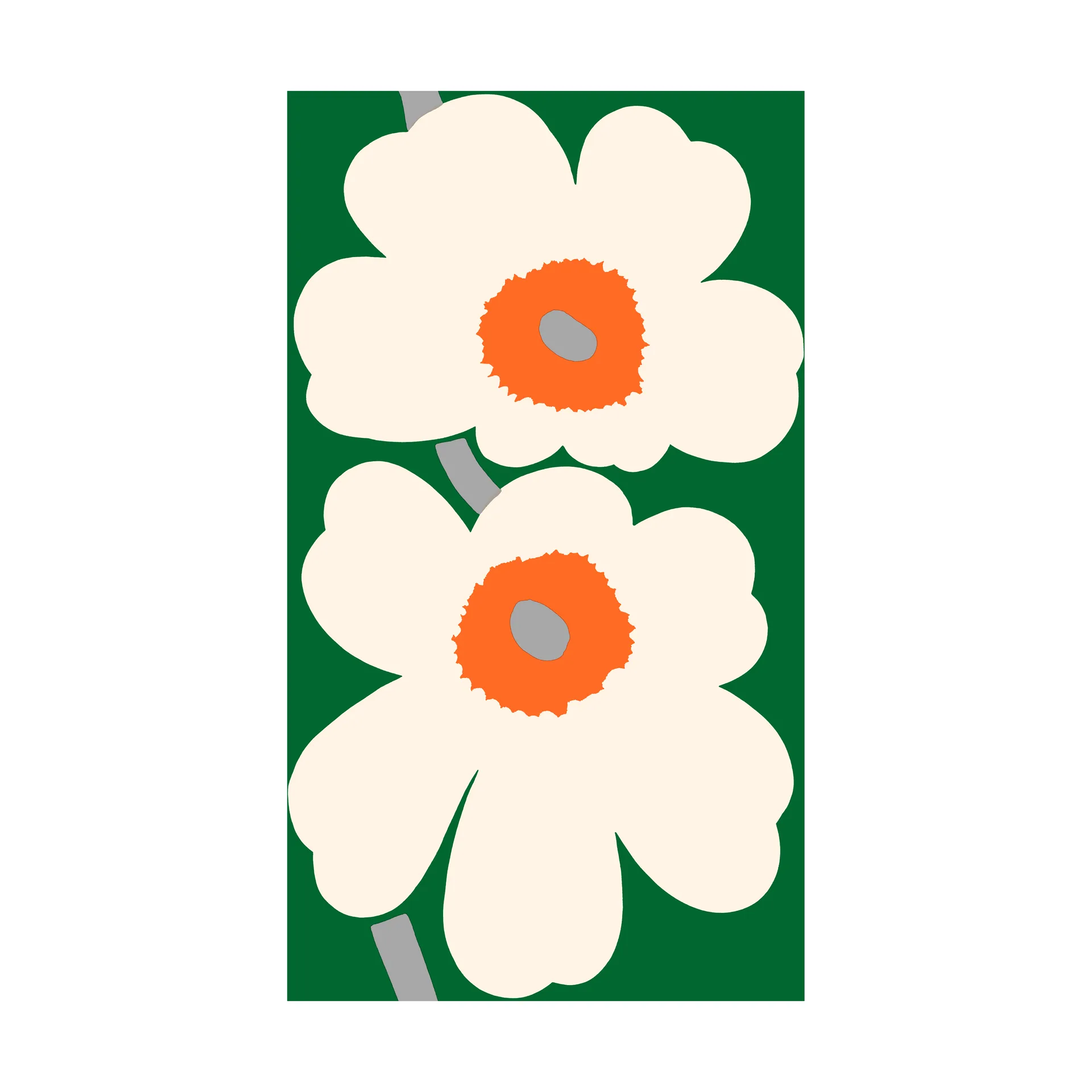 Unikko 60 year anniversary fabric cotton satin, Green-off white-orange Marimekko