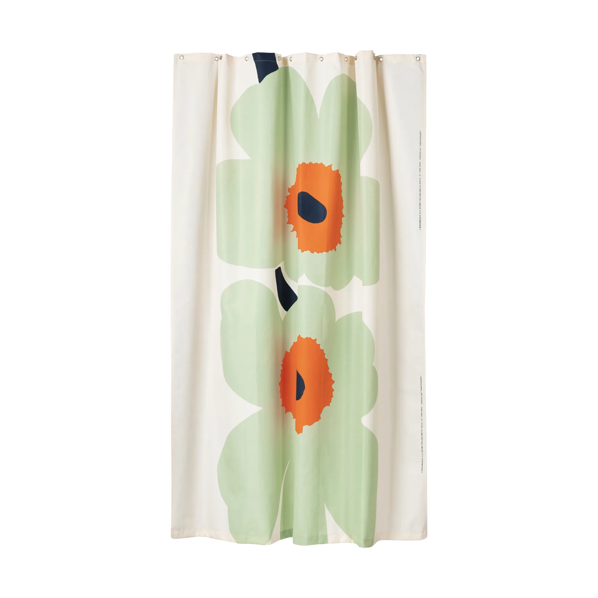 Unikko 60th Anniversary shower curtain 180x200 cm, Off white-sage-dark blue Marimekko