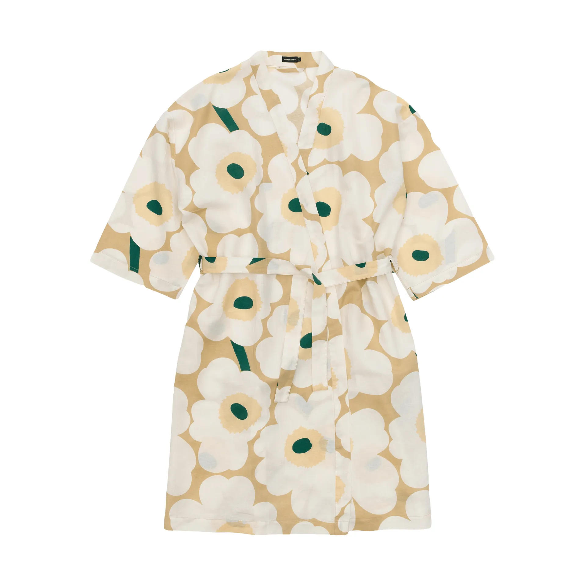 Unikko bathrobe S/M, Sand-off white-hay-emerald, L/XL Marimekko