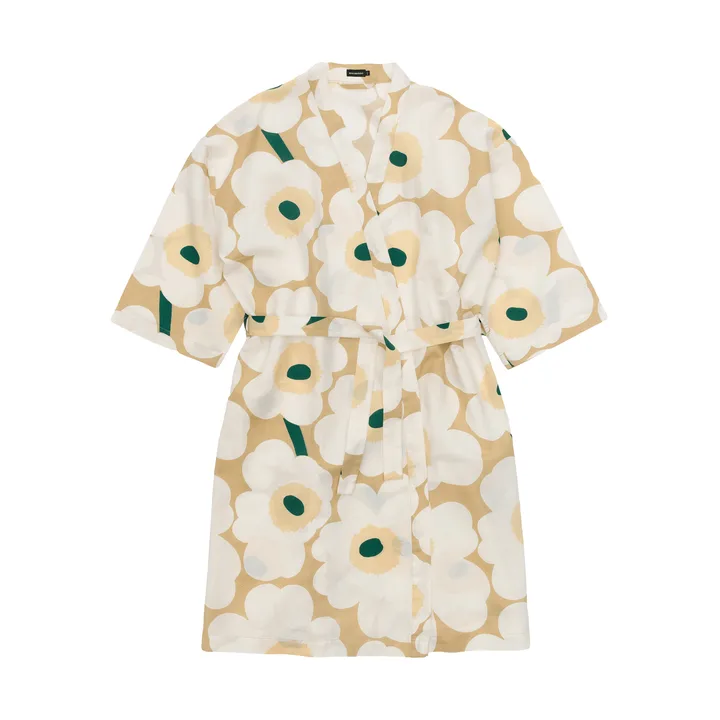 Unikko bathrobe S/M - Sand-off white-hay-emerald - Marimekko