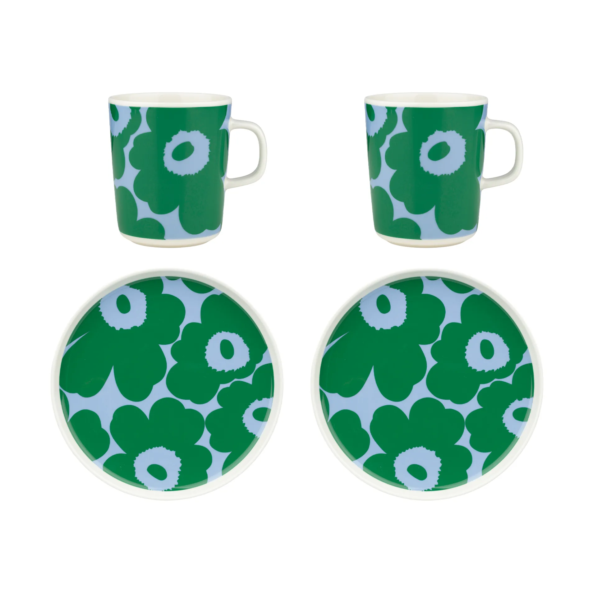 Unikko breakfast set, White-green-light blue, 4 pieces Marimekko