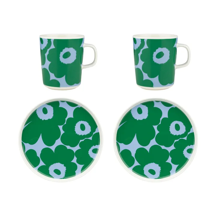 Unikko breakfast set - White-green-light blue, 4 pieces - Marimekko