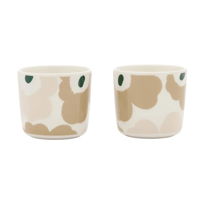 Unikko cup without handle, 2 pieces - White-light sand-beige-dark green, 20 cl - Marimekko