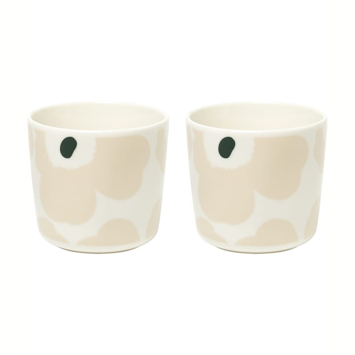 Unikko cup without handle 20 cl 2 pack - white-beige-dark green - Marimekko