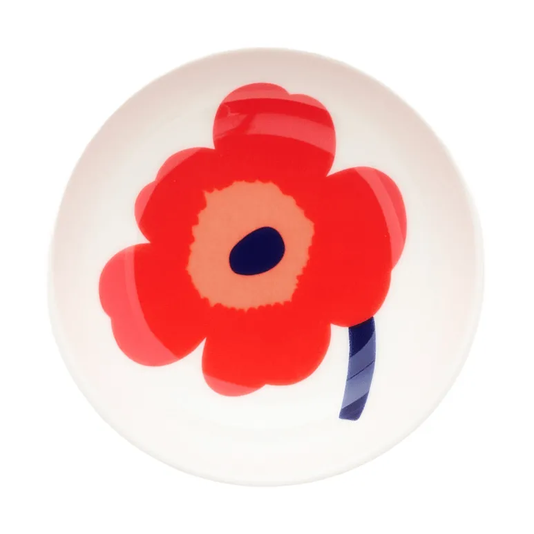 Unikko deep plate, White-red-blue Marimekko
