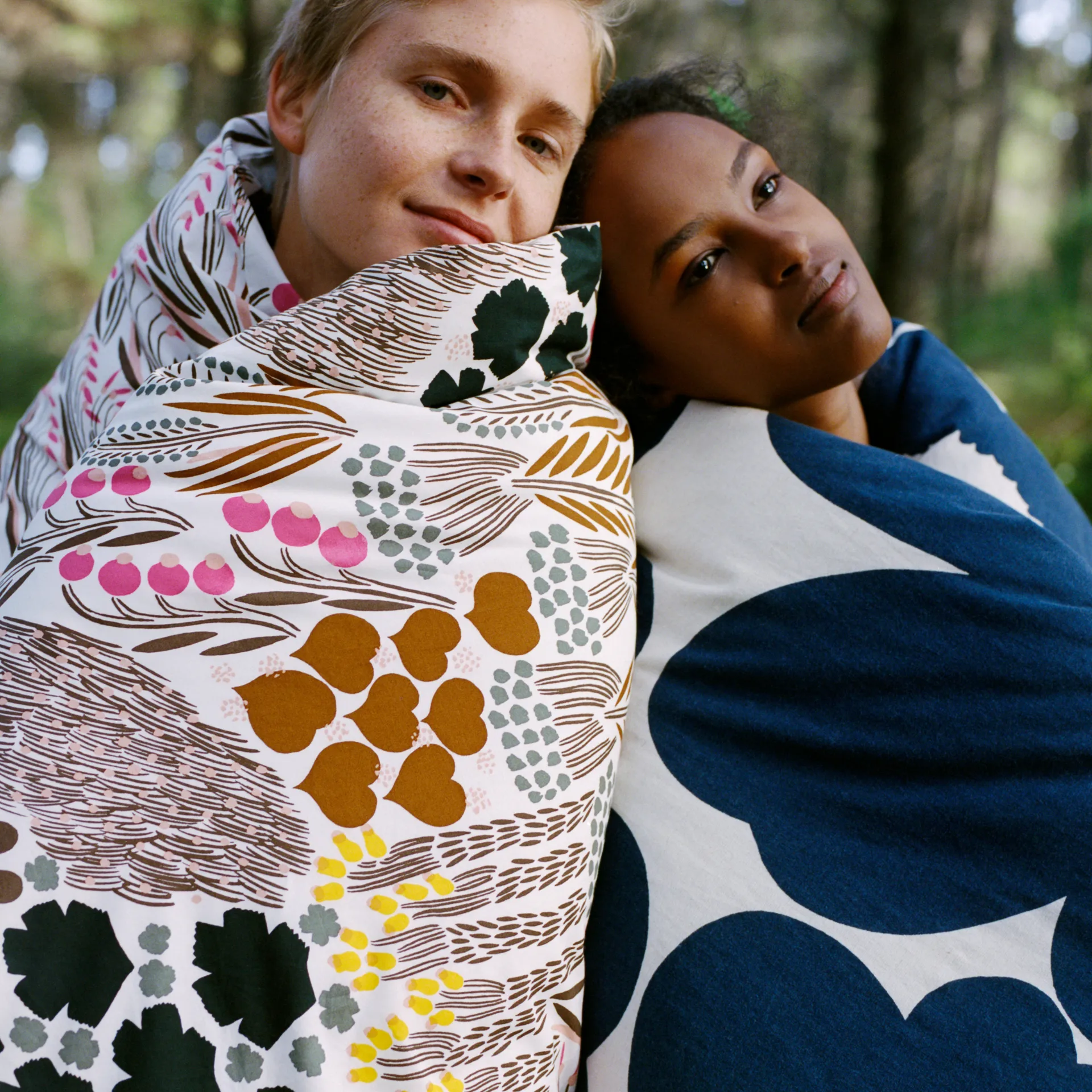 Unikko duvet cover cotton-linen 150x210 cm, natural white-dark blue Marimekko