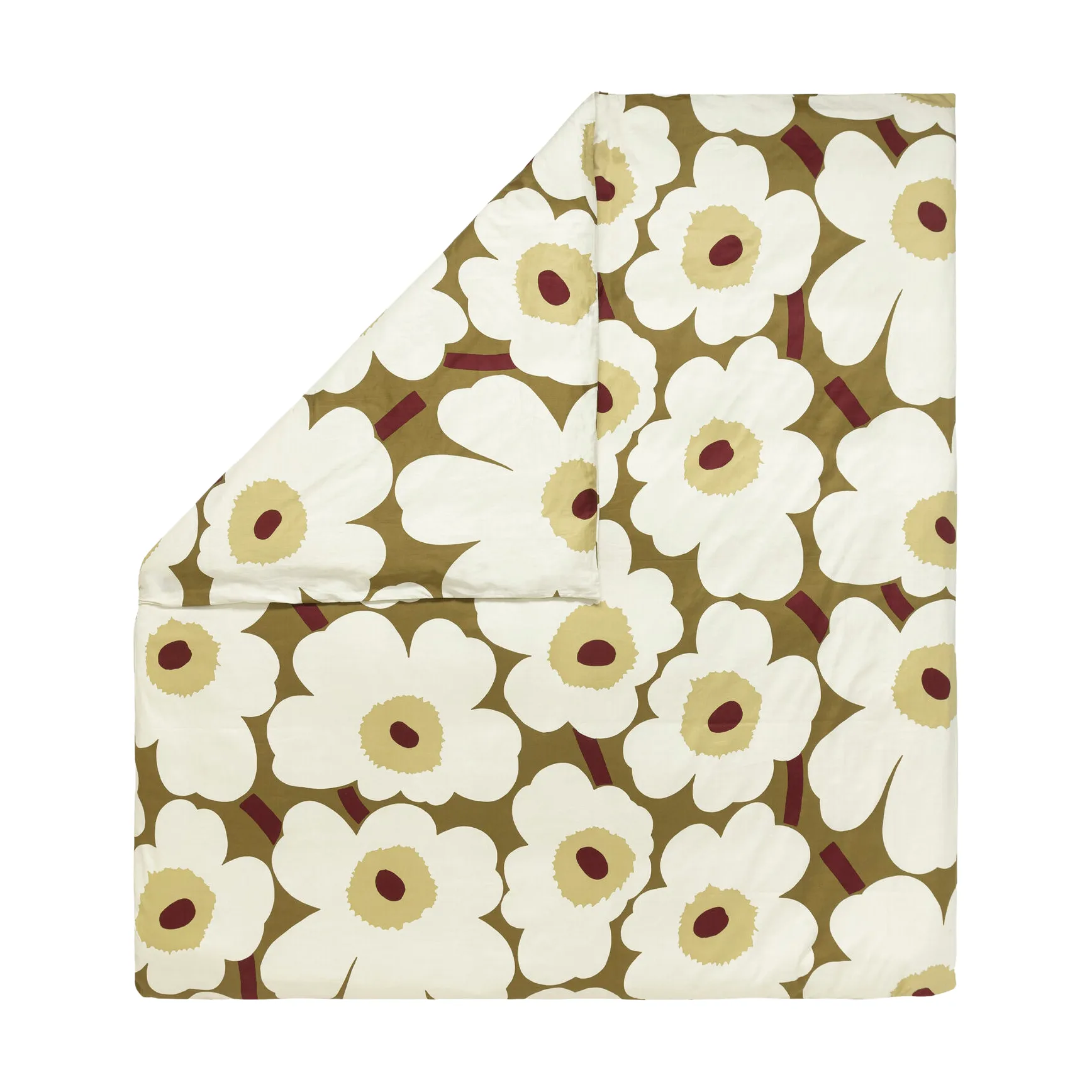 Unikko duvet cover satin 240x220 cm, Green umber-cream Marimekko