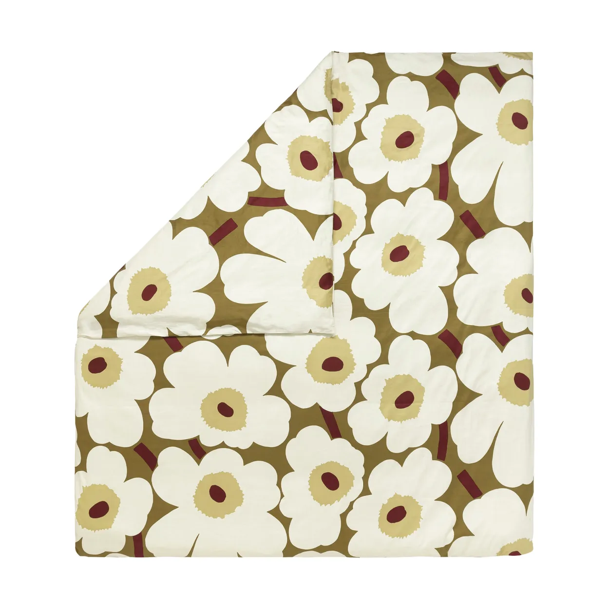 Marimekko Unikko duvet cover satin 240x220 cm Green umber-cream