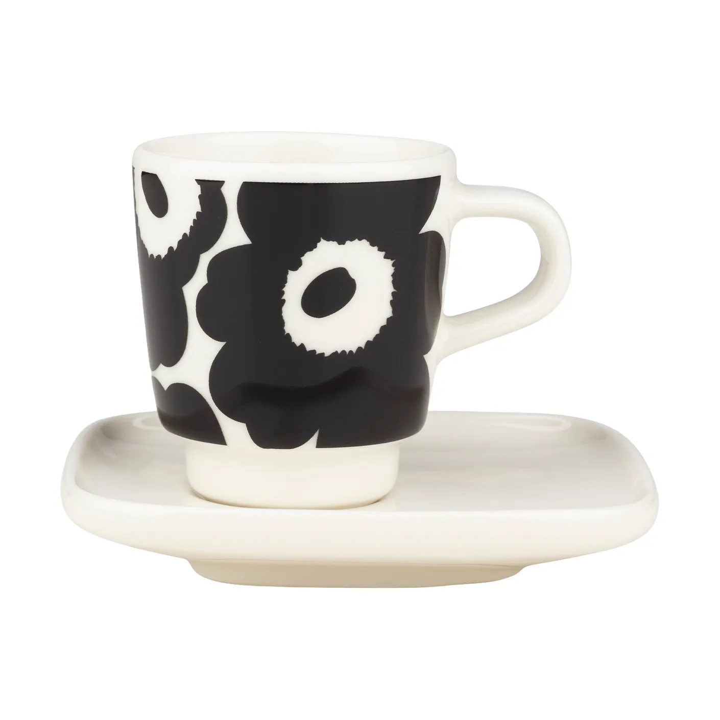 Unikko espresso cup with saucer, 2-piece set, Black-white Marimekko