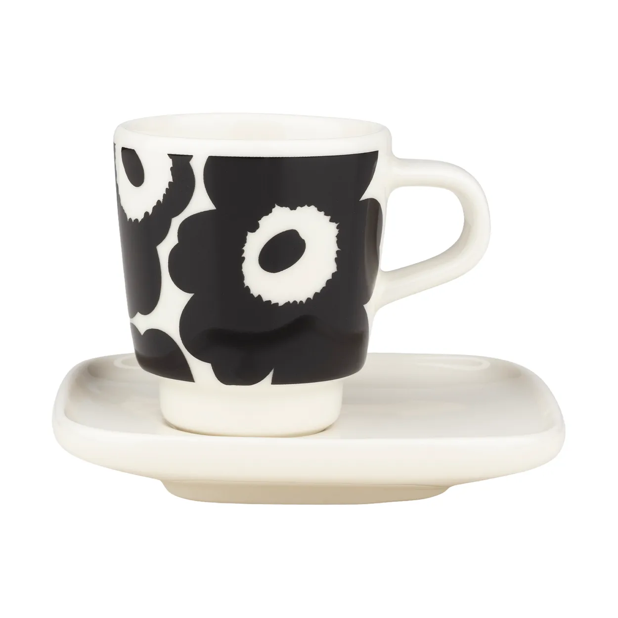 Marimekko Unikko espresso cup with saucer, 2-piece set Black-white