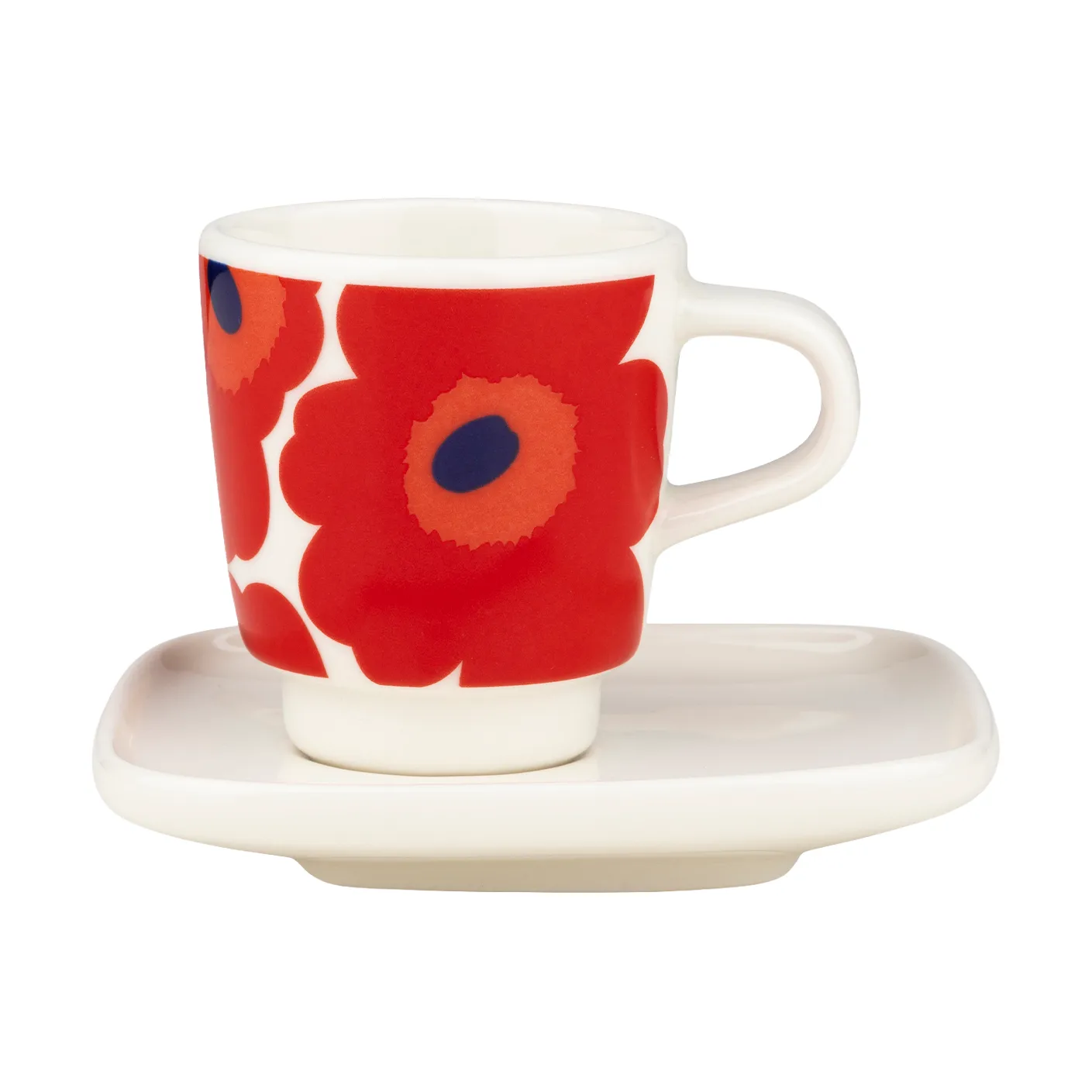 Unikko espresso cup with saucer, 2-piece set, White-red-blue Marimekko