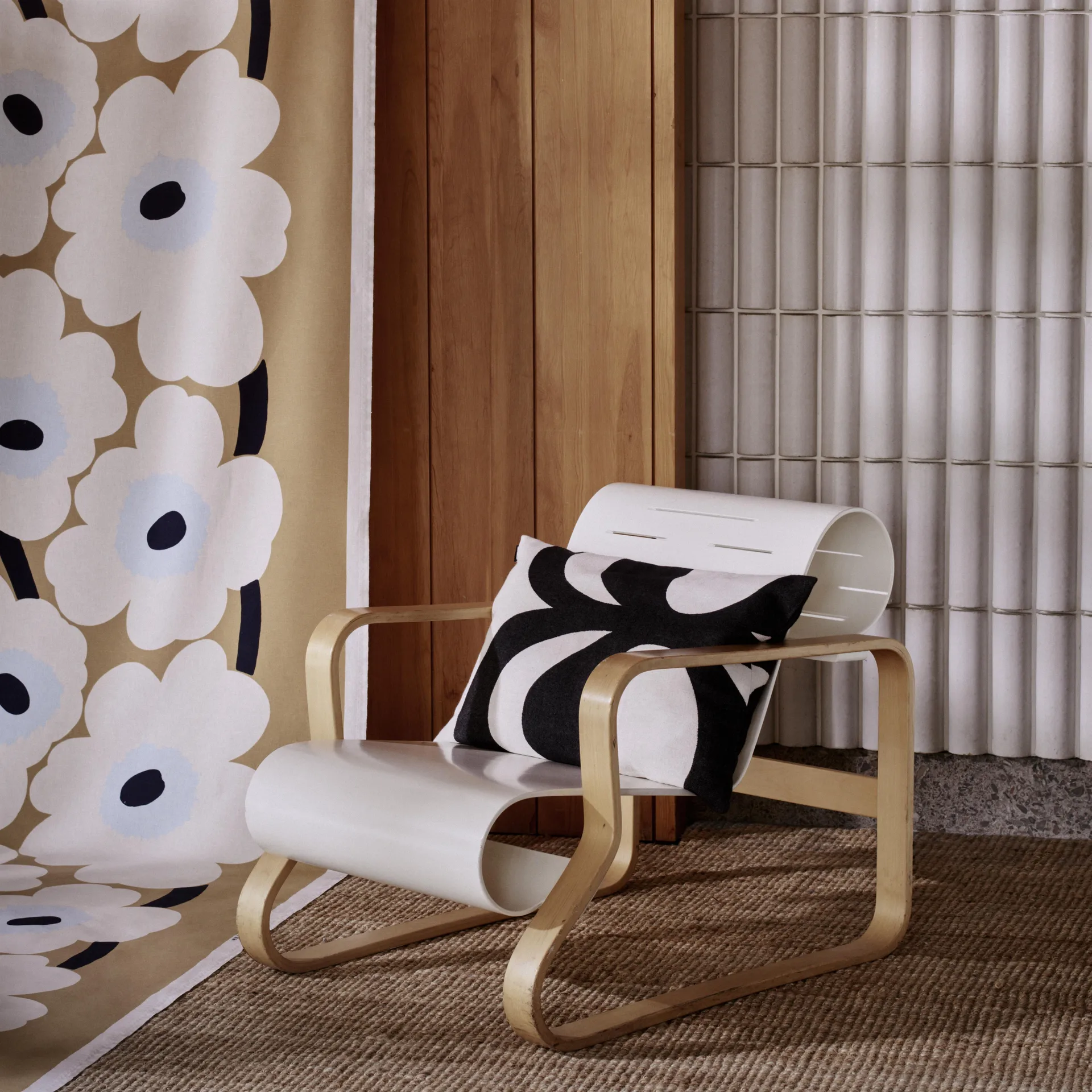 Unikko fabric, beige-offwhite-blue Marimekko