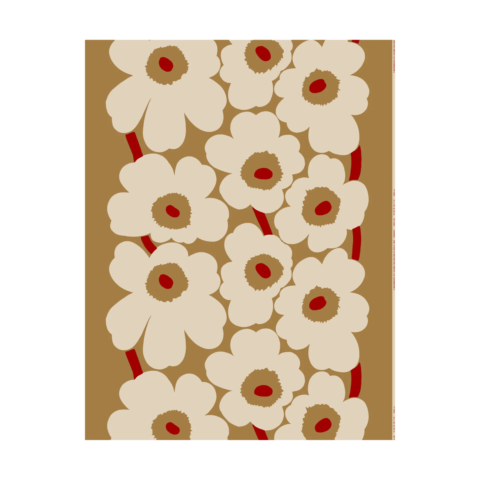 Unikko fabric cotton-linnen, Brown-linen-red Marimekko
