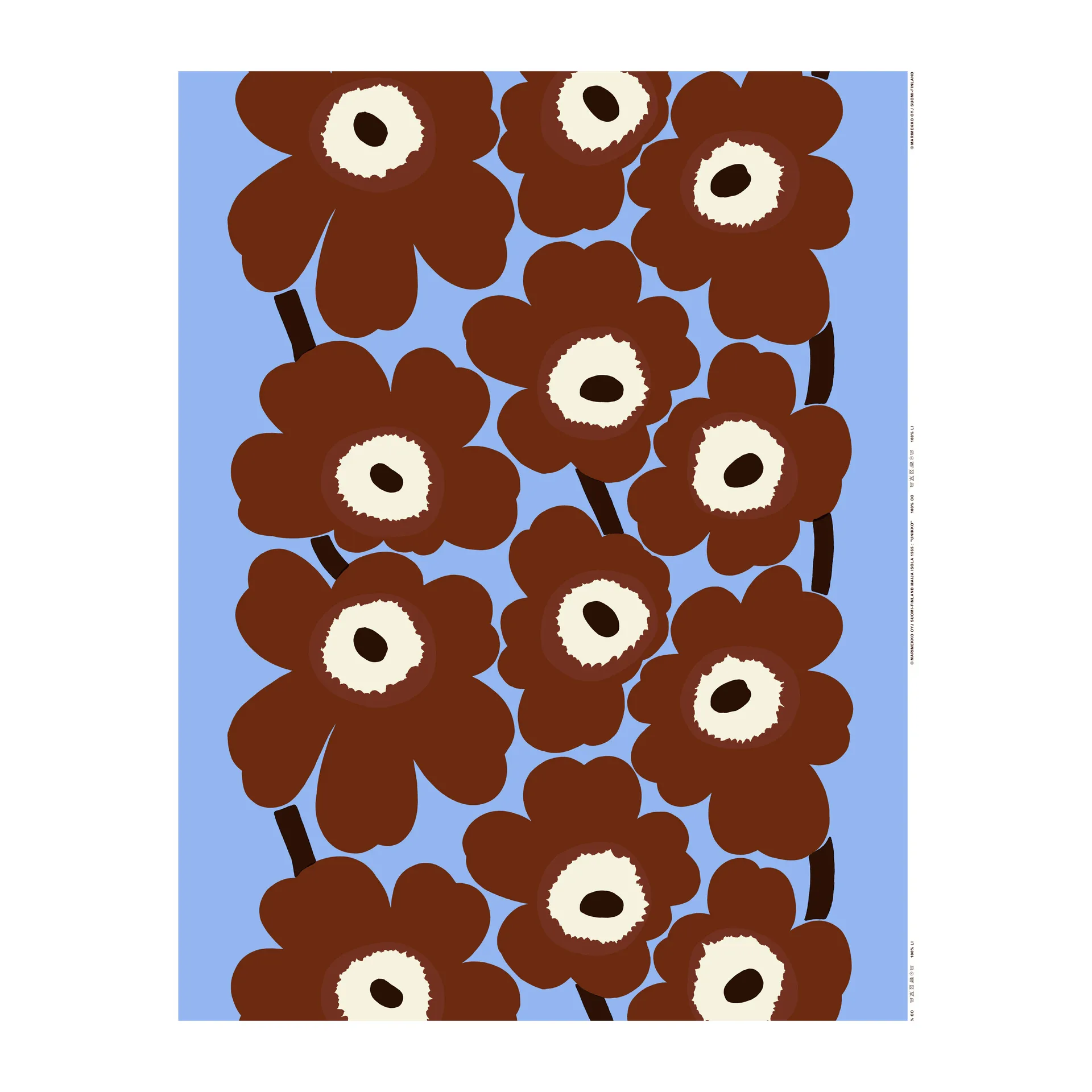 Unikko fabric, Light blue-brown-natural white Marimekko