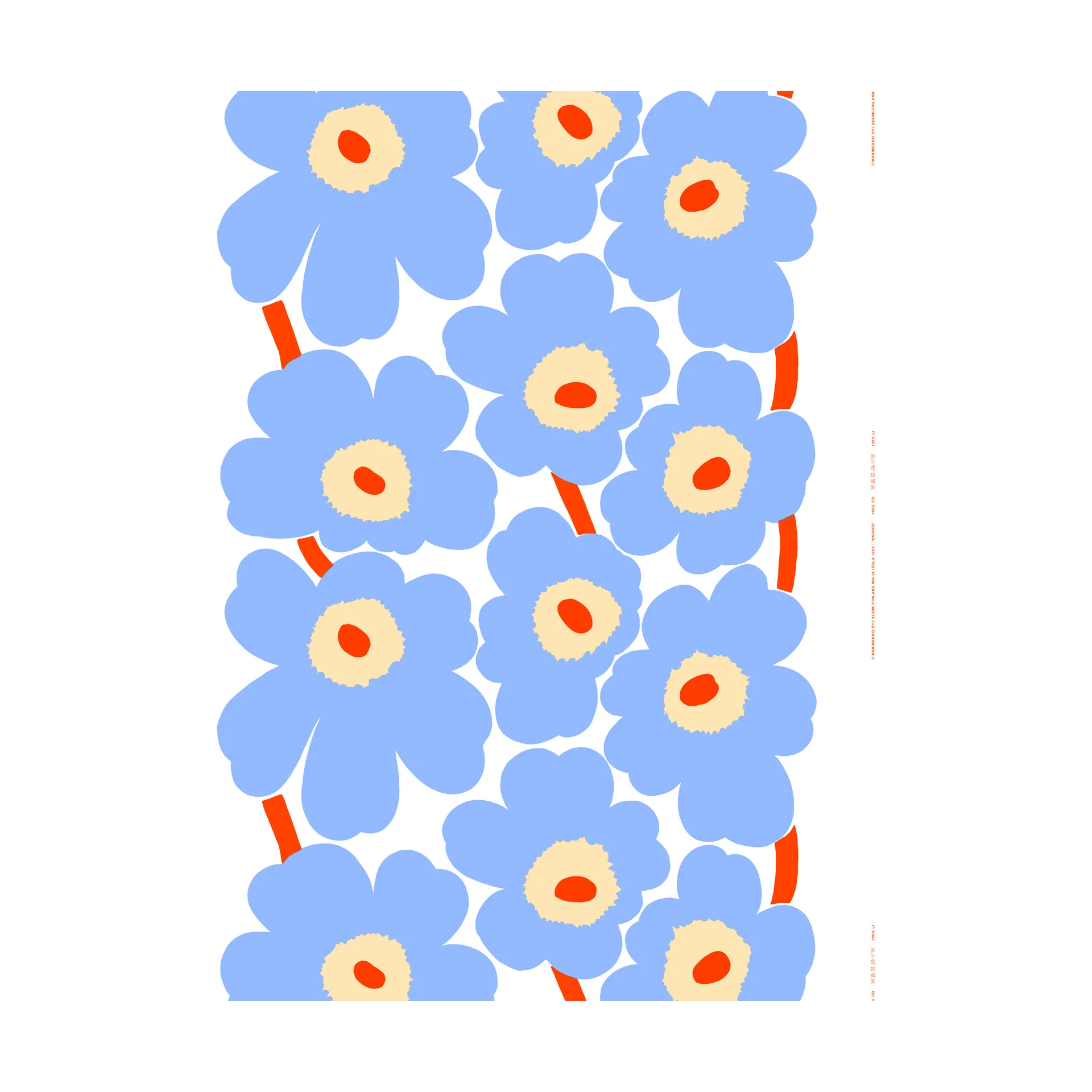 Unikko fabric, Natural white-light blue-orange Marimekko