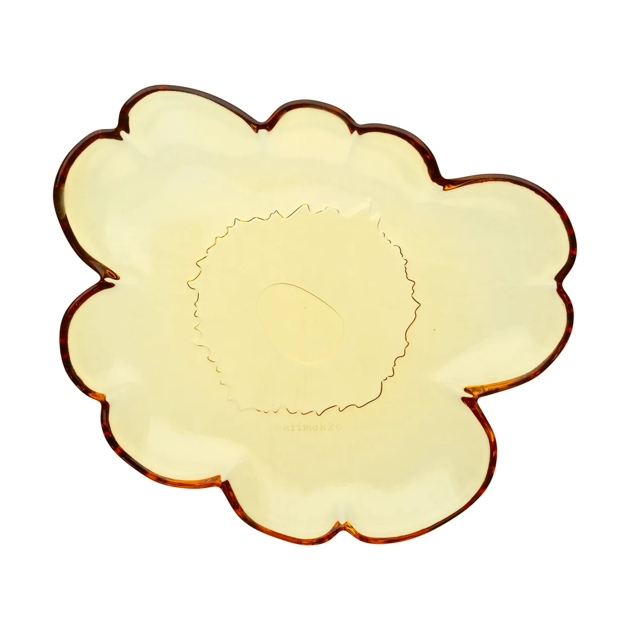 Marimekko Unikko glass plate 20 cm Amber | Scandinavian Design | Serving platters & dishes | Yellow