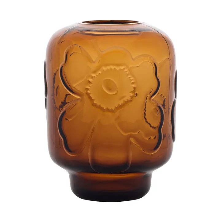 Unikko glass vase - Cognac, 18 cm - Marimekko