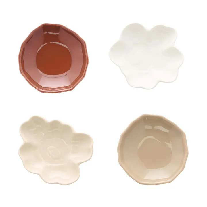 Unikko & kivet shape plate 4 pieces - Beige-chestnut-white-light brown - Marimekko