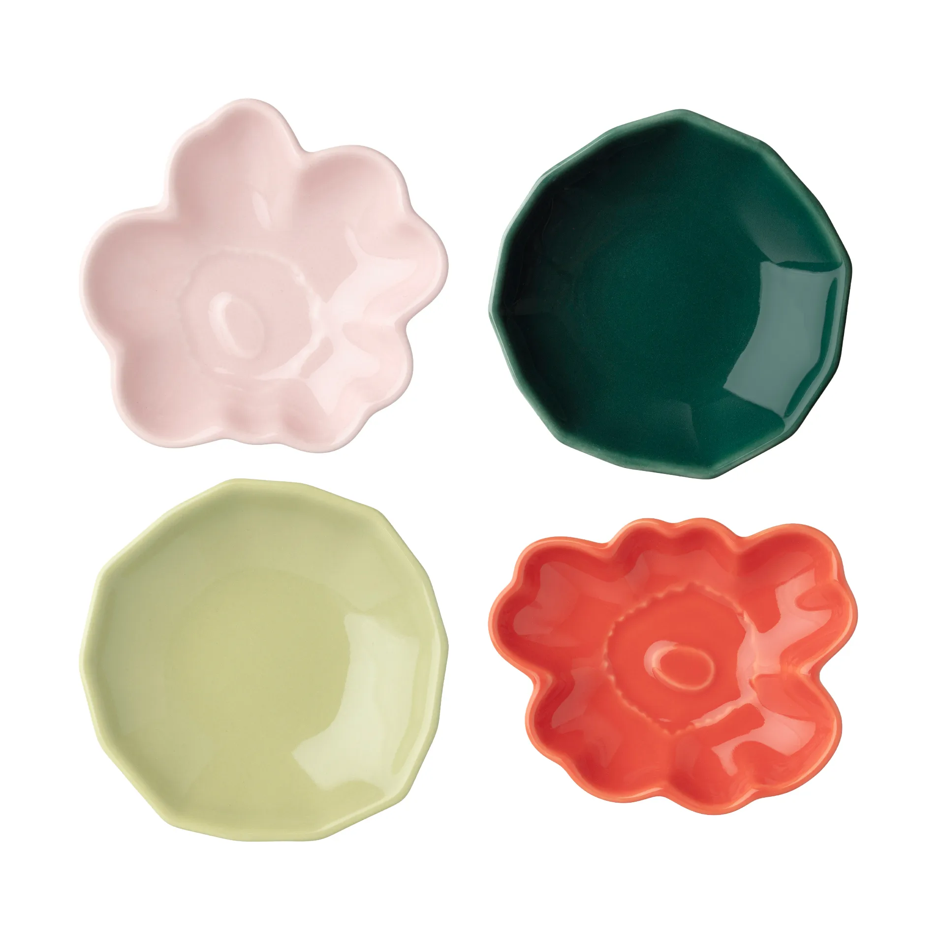 Unikko & kivet shape plate 4 pieces, Pink-pear-red-dark green Marimekko