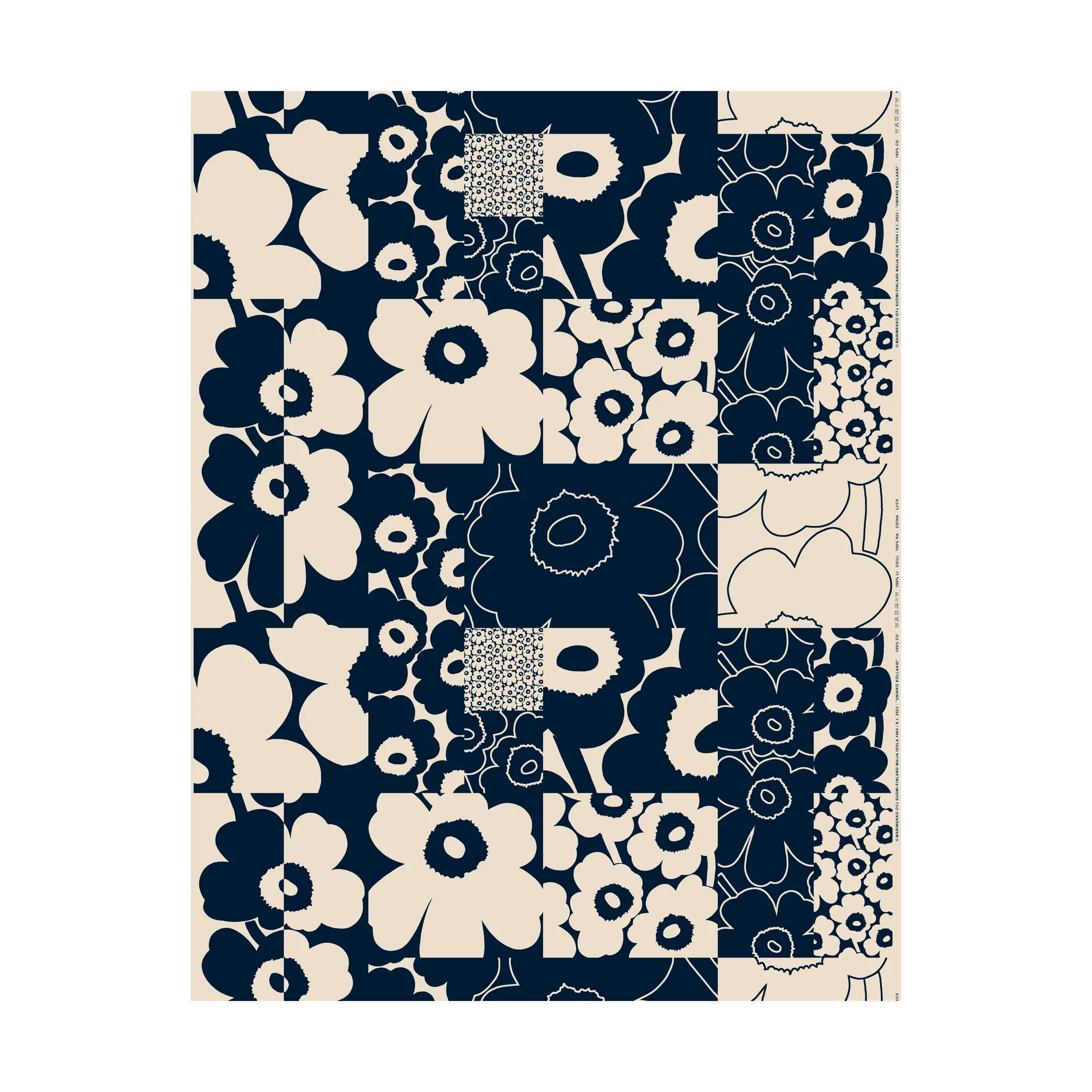 Unikko kollaasi fabric cotton-linen, Linen-dark navy Marimekko