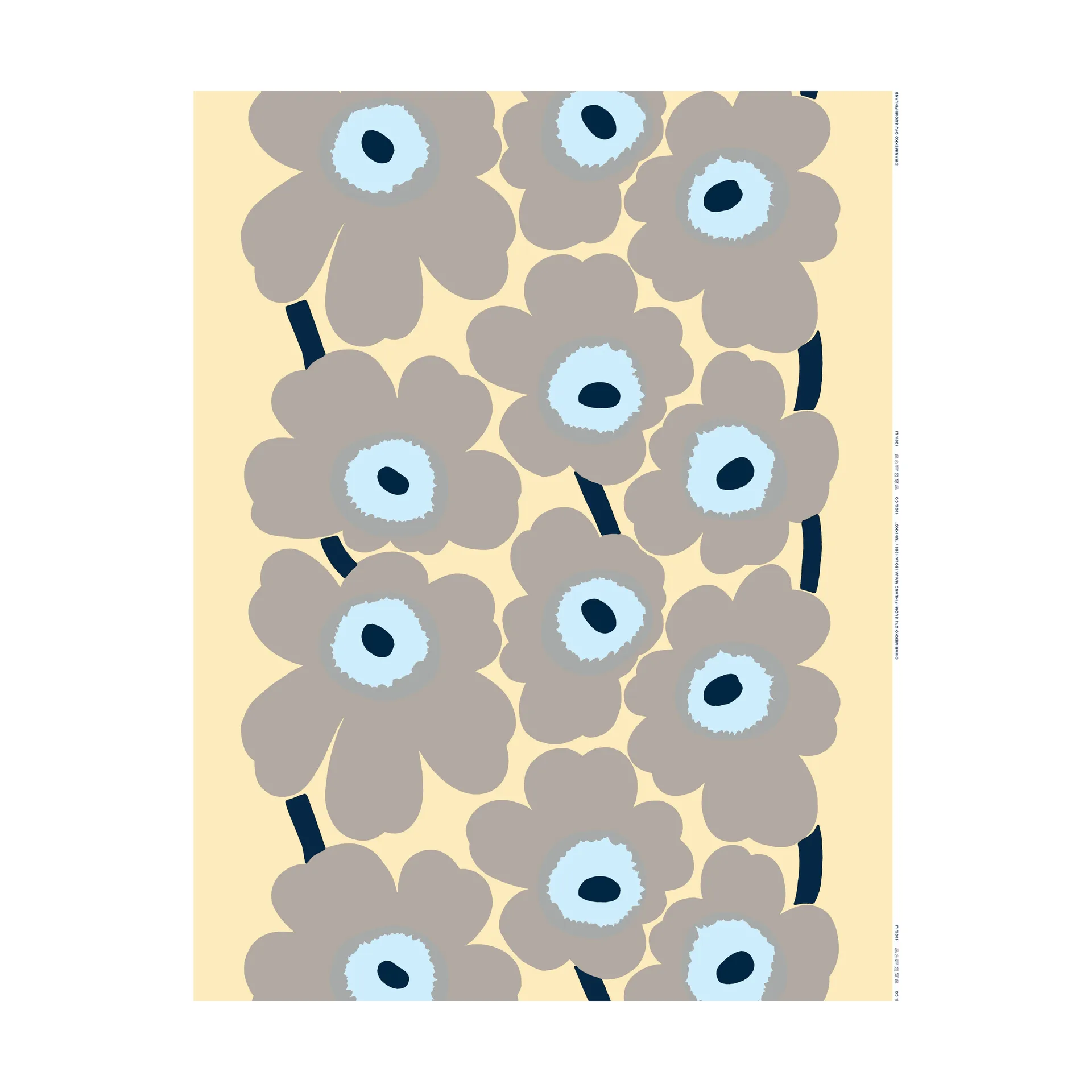 Unikko linen fabric, Sand-grey-pale blue Marimekko
