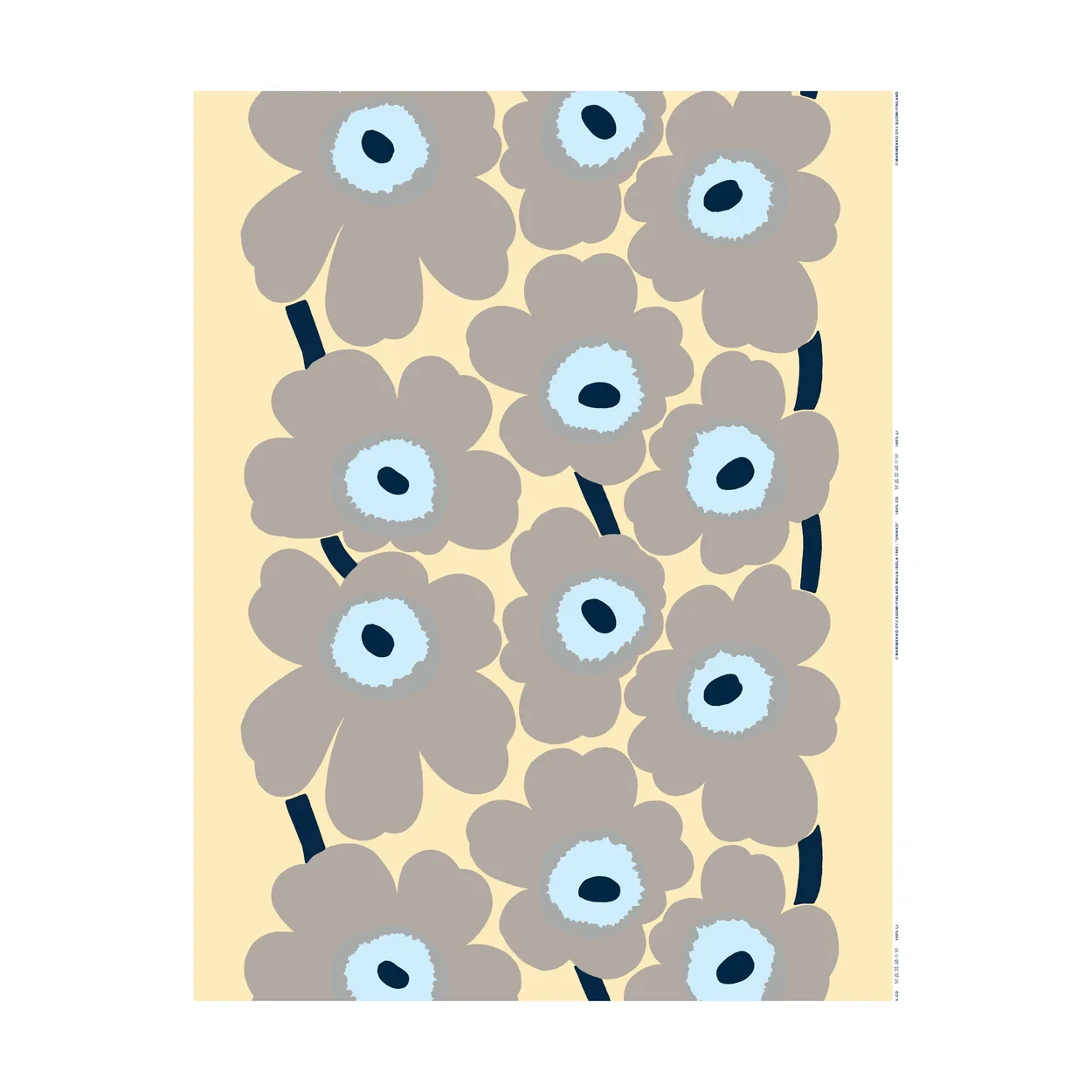 Marimekko Unikko linen fabric Sand-grey-pale blue | Scandinavian Design | Fabric by the metre | Yellow