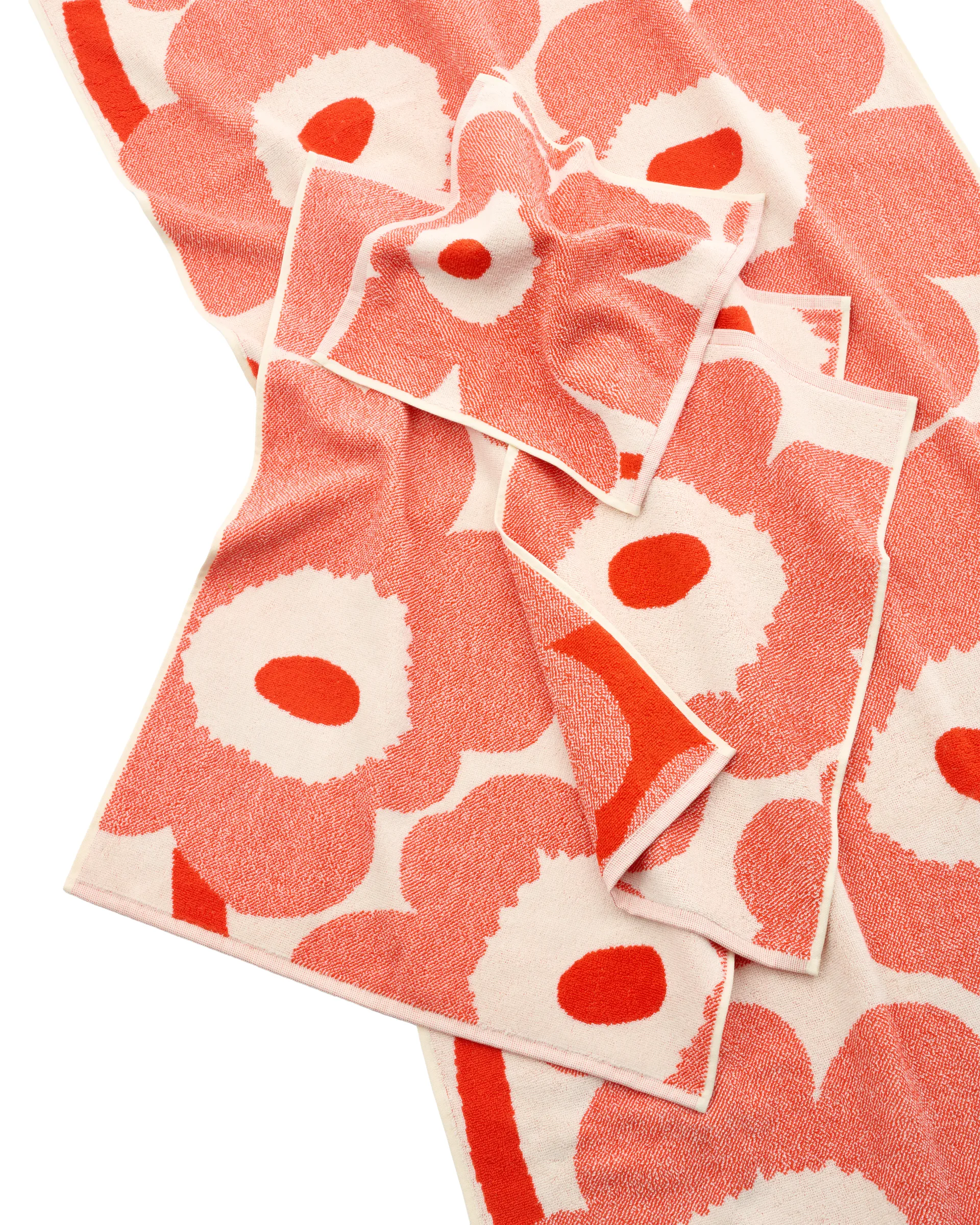 Unikko mini towel 32x32 cm, Off white-orange red Marimekko
