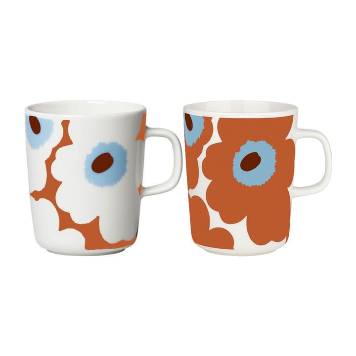 Unikko mug 2.5 dl 2 pack - White-tomato red-sky blue - Marimekko