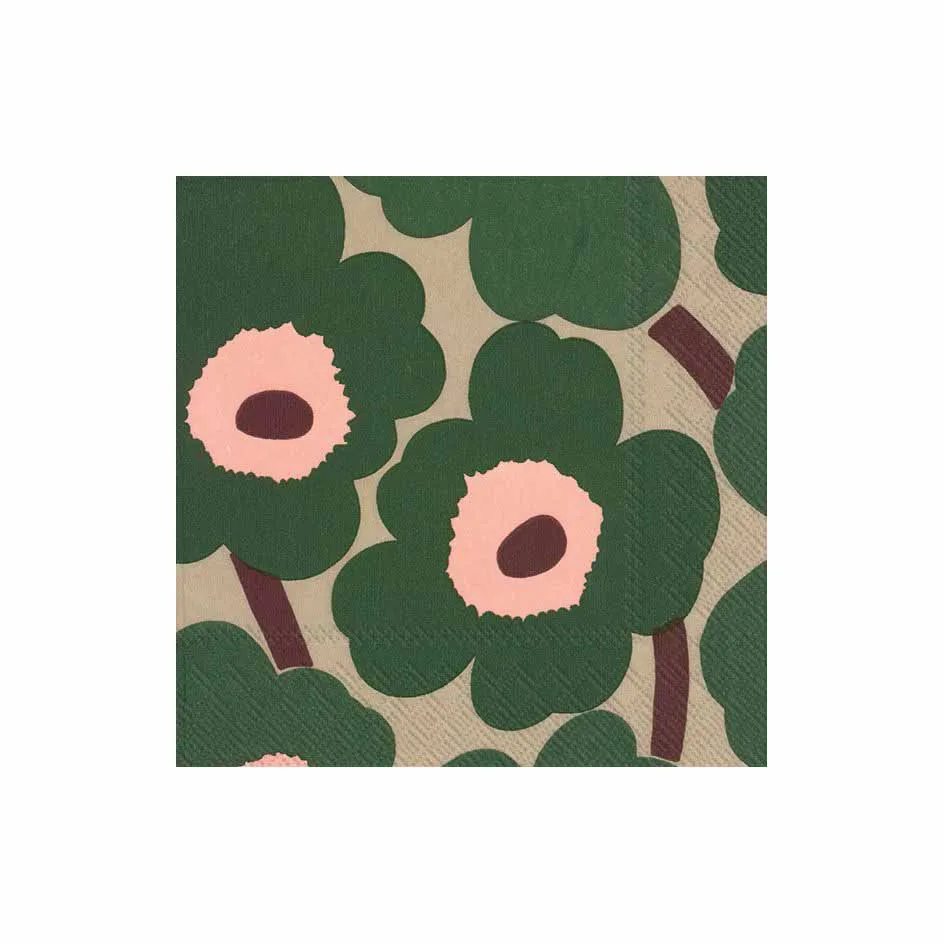 Unikko napkins 33x33 cm 20-pack, green-pink Marimekko