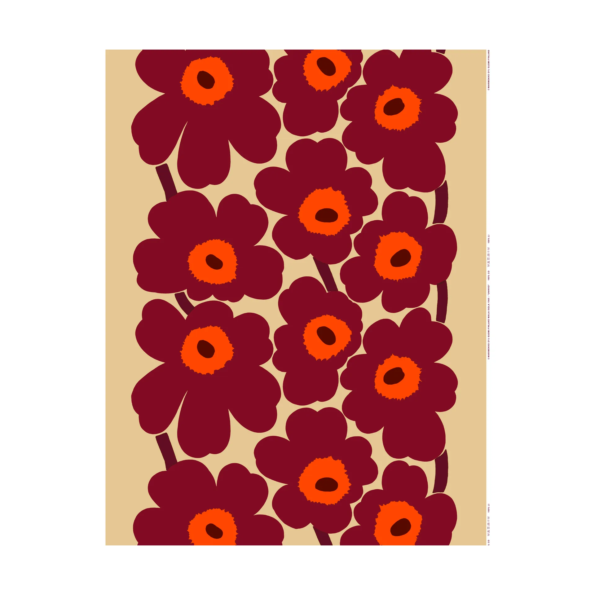 Unikko oilcloth, Vanilla-wine red-red Marimekko