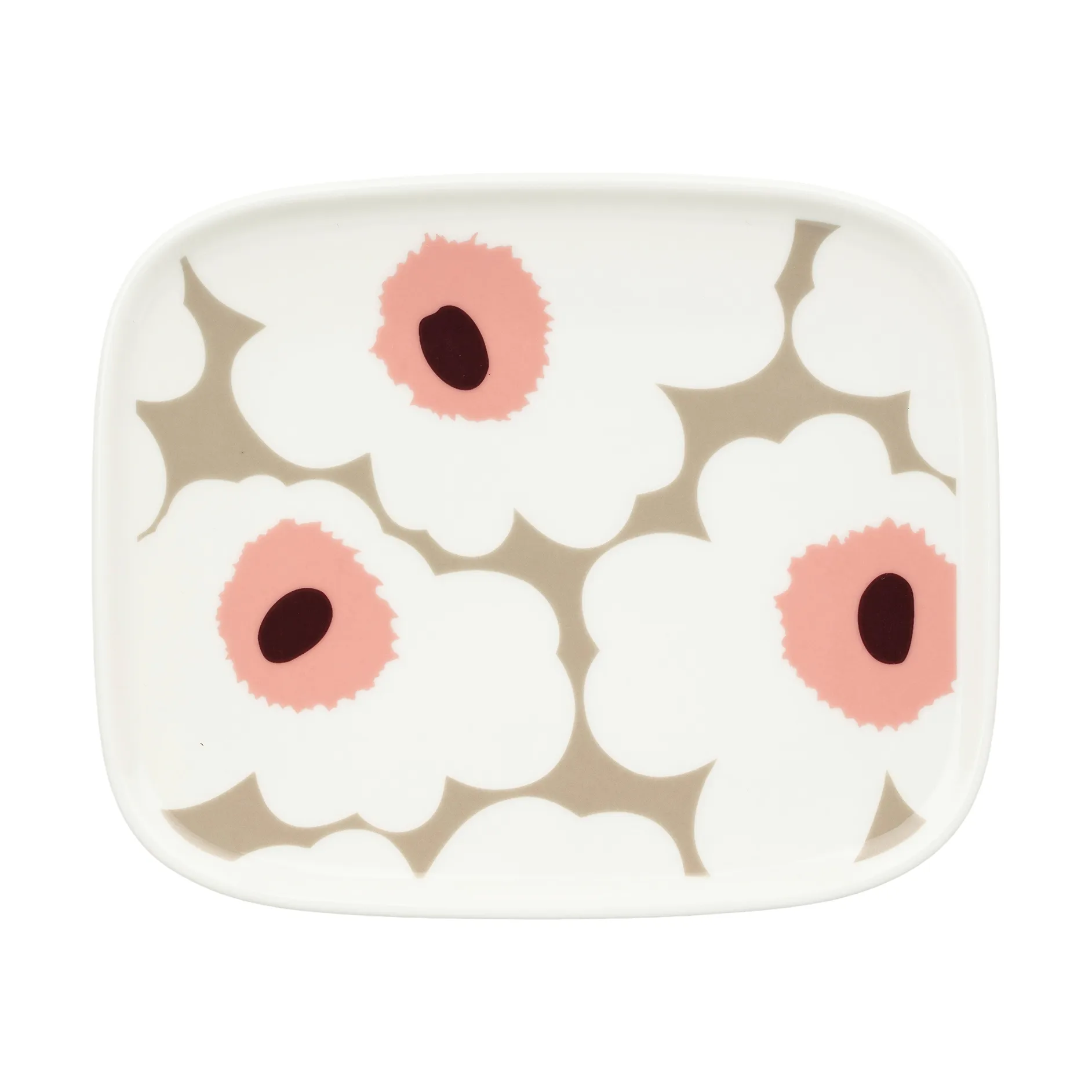 Unikko plate 12x15 cm, White-clay-powder-dark wine Marimekko