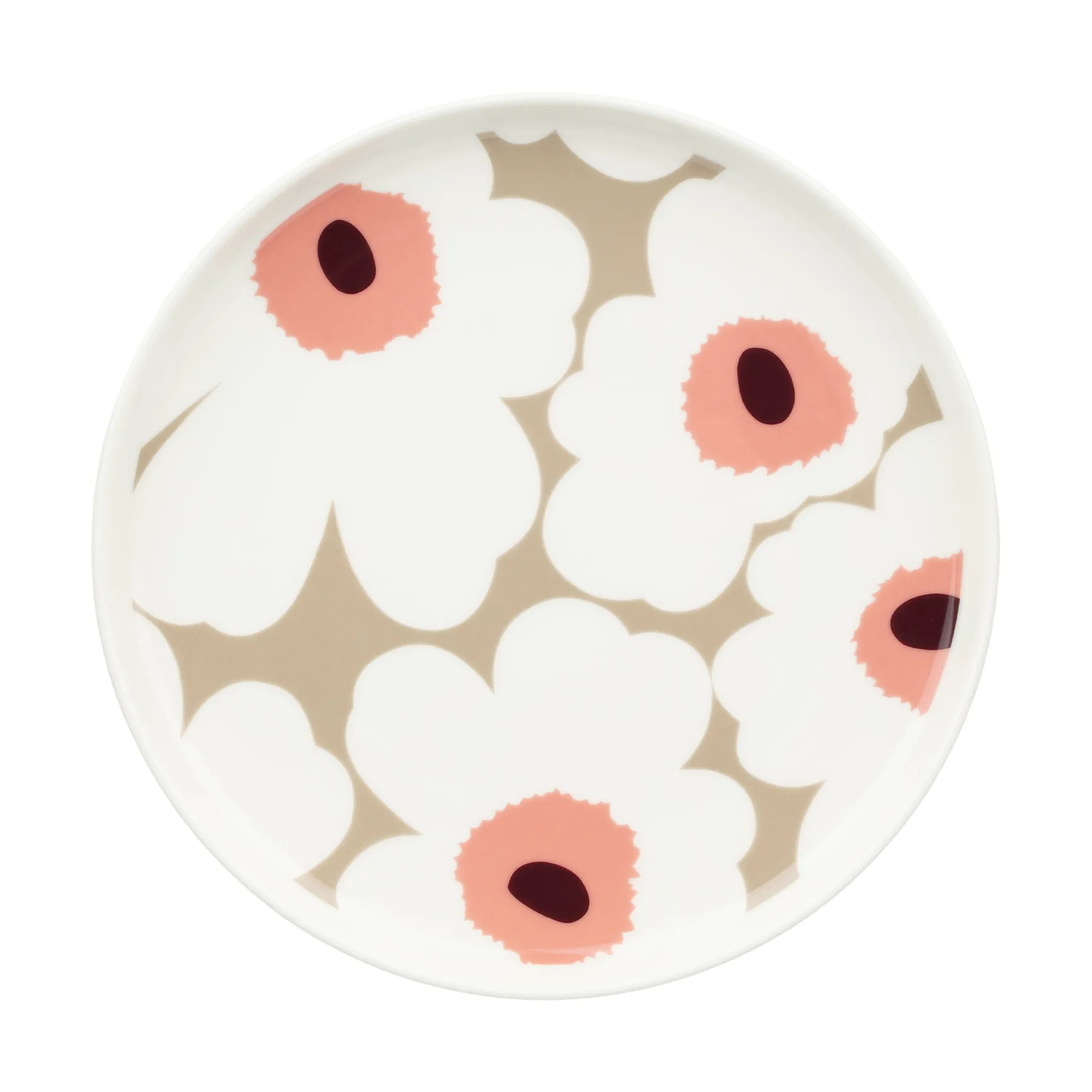 Unikko plate 20 cm, White-clay-powder-dark wine Marimekko