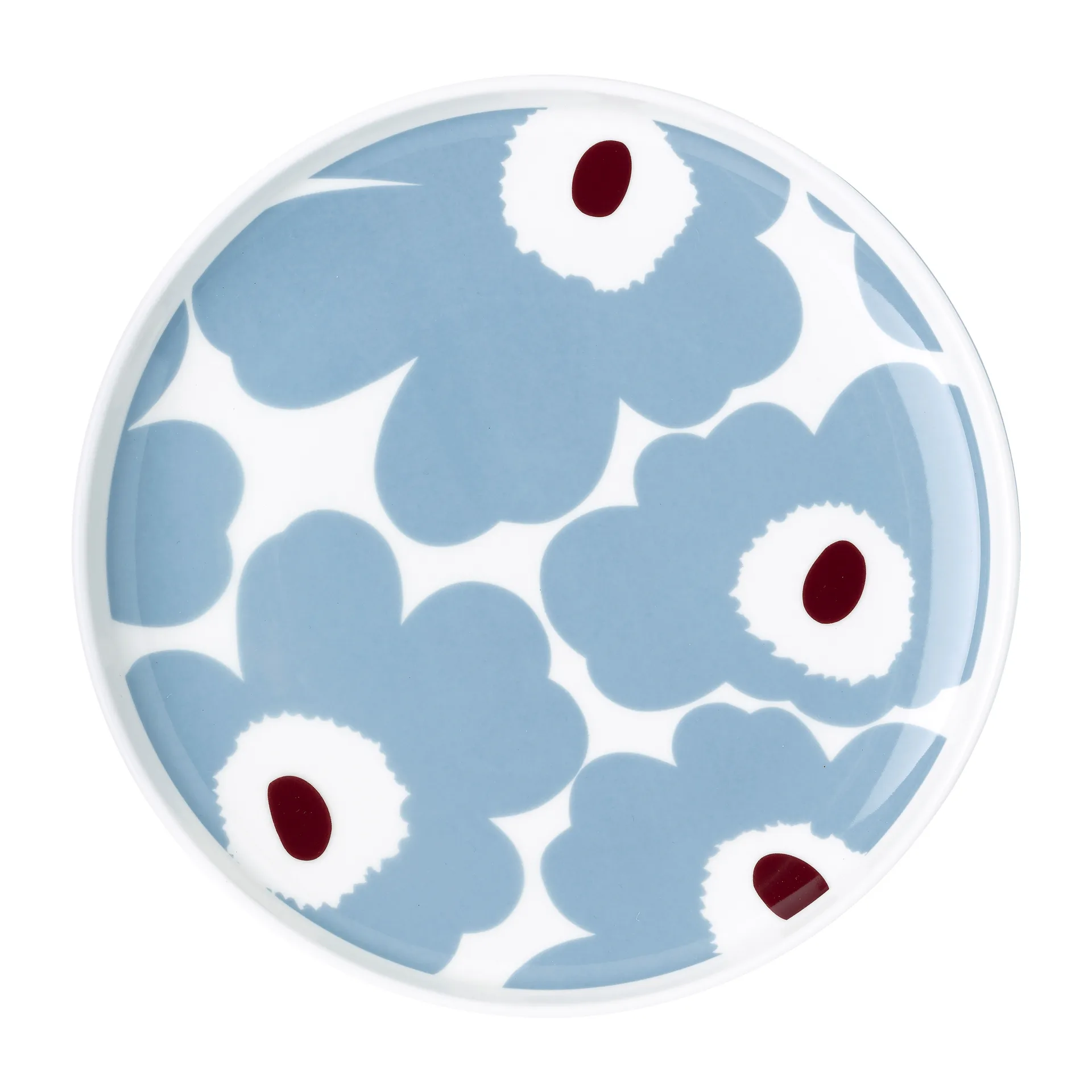 Unikko plate white-blue grey-wine red, Ø20 cm Marimekko