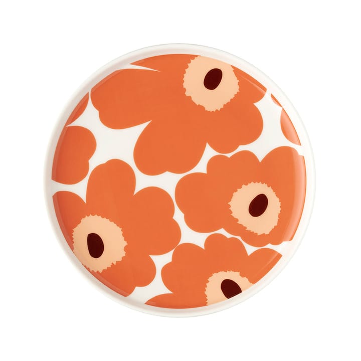 Unikko plate white-orange-darkbrown - Ø20 cm - Marimekko