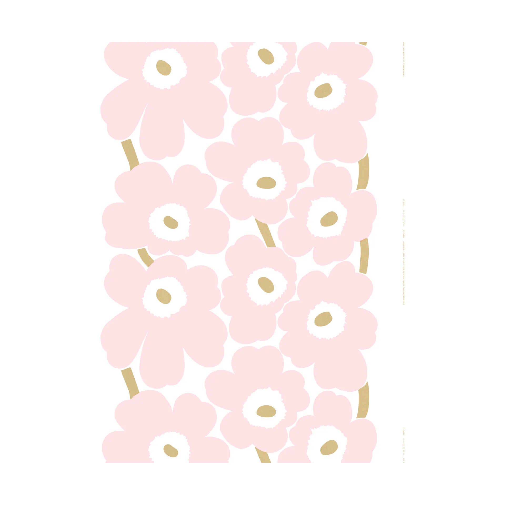 Unikko satin fabric, White-Light pink-gold Marimekko