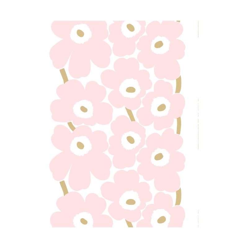 Marimekko Unikko satin fabric White-Light pink-gold