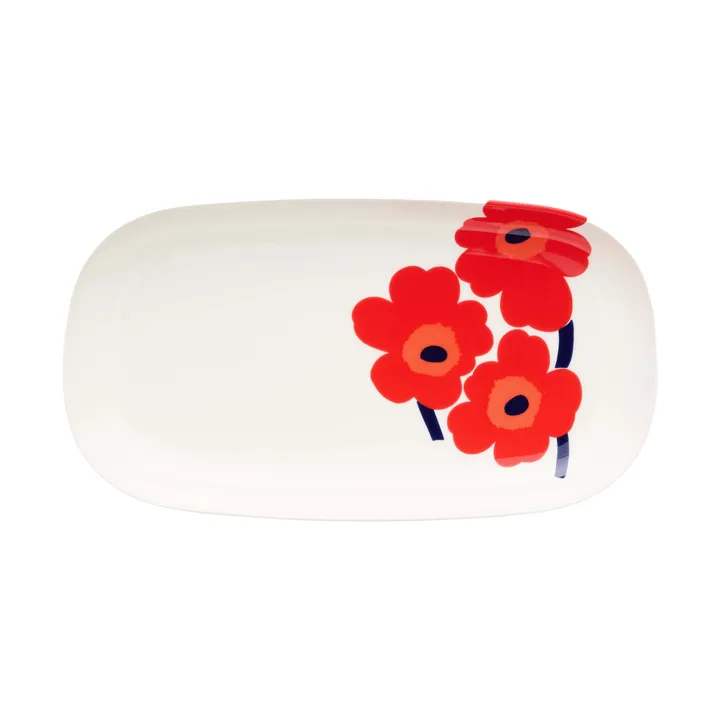 Unikko serving platter 17x32 cm - White-red-blue - Marimekko