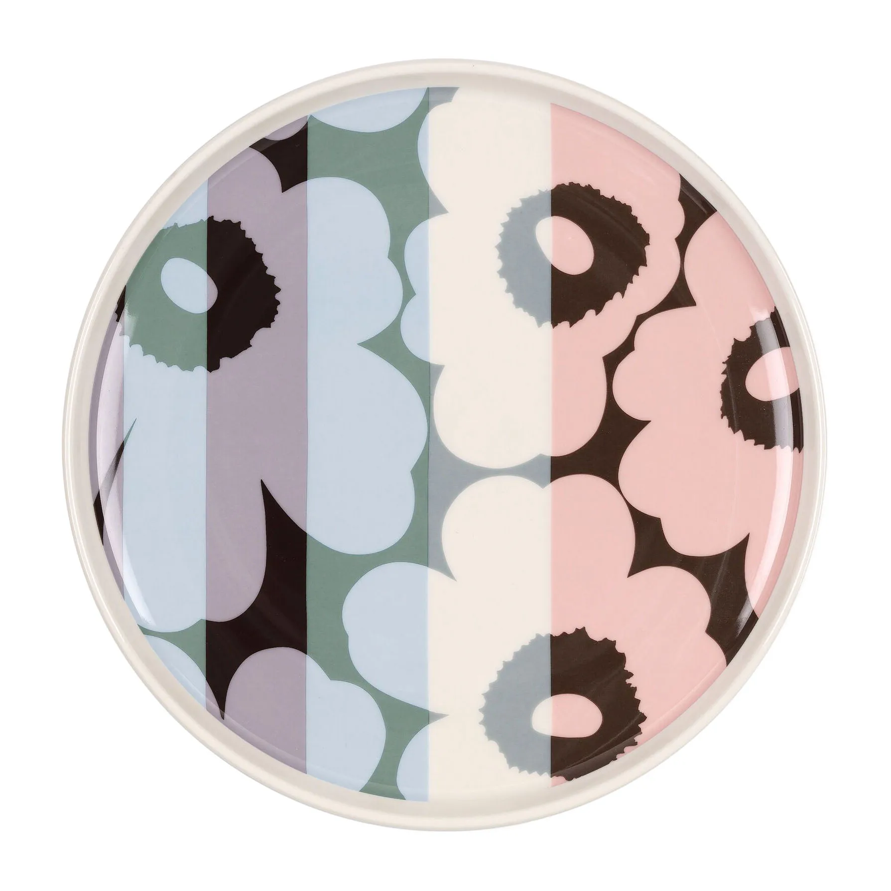 Unikko striped plate Ø20 cm, White-light sky-dusty pink Marimekko