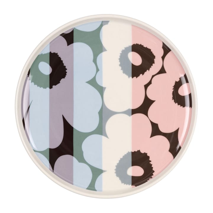 Unikko striped plate Ø20 cm, White-light sky-dusty pink Marimekko