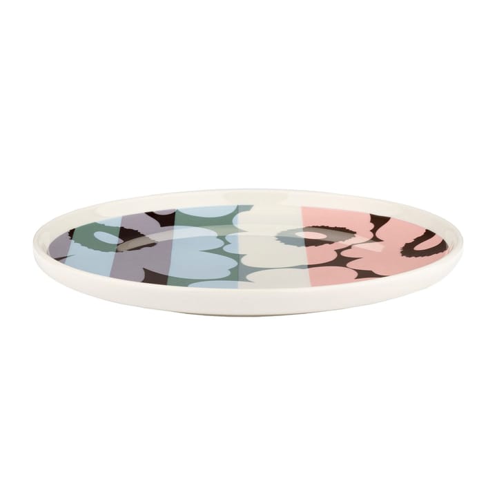 Unikko striped plate Ø20 cm - White-light sky-dusty pink - Marimekko