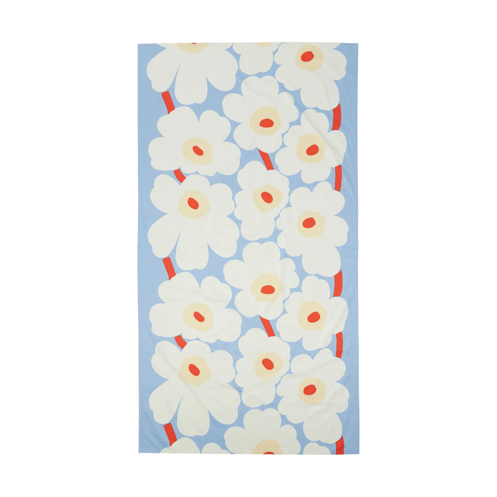Unikko tablecloth, Light blue-off white-melon-orange red, 135x250 cm Marimekko