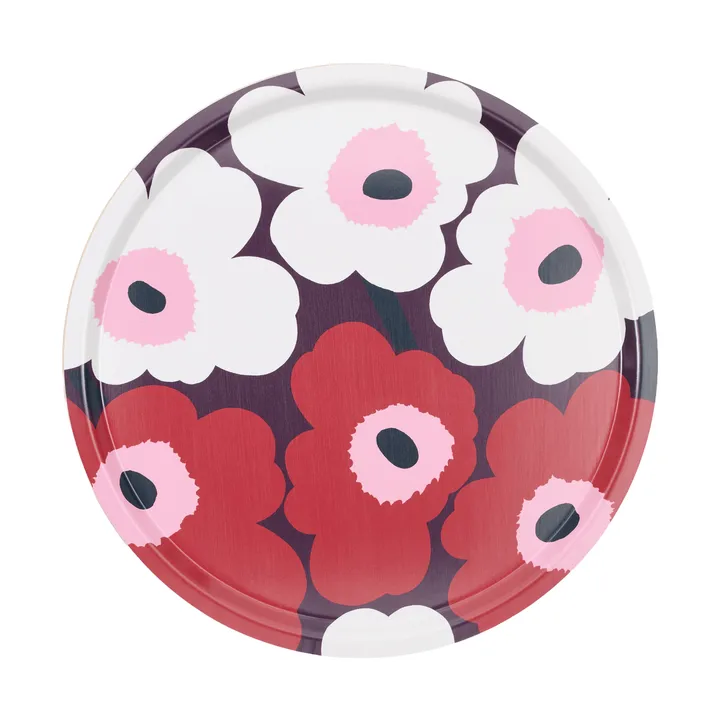 Unikko tray - Plum-cranberry-off white-rose, Ø46 cm - Marimekko