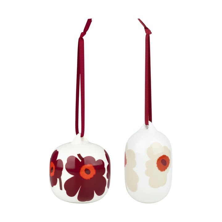 Unkko Christmas baubles 2025 2 pieces - White-red-beige - Marimekko