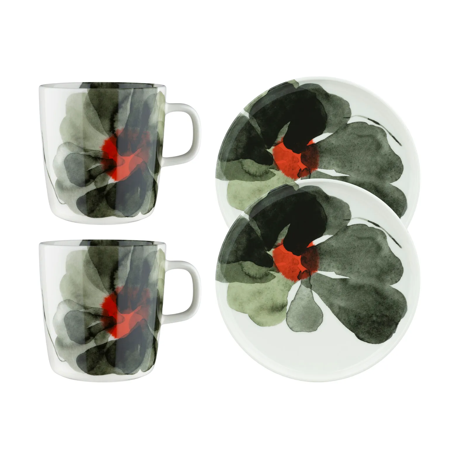 Valssi breakfast set 4 pieces, White-forest green-tomato red Marimekko