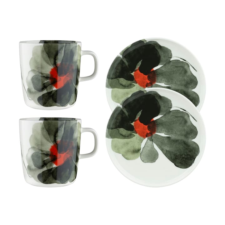 Valssi breakfast set 4 pieces - White-forest green-tomato red - Marimekko