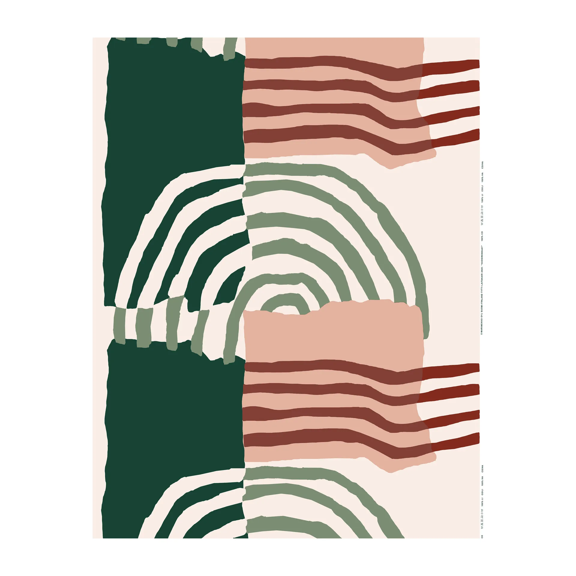 Vuosirenkaat fabric cotton-linen, Beige-green-lightred Marimekko