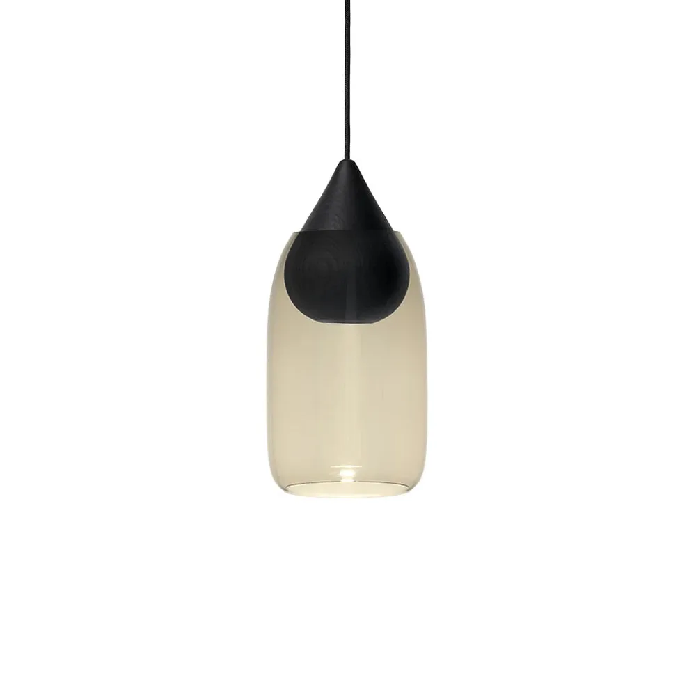 Liuku Drop pendant lamp, Smoked glass. black lacquered lind Mater